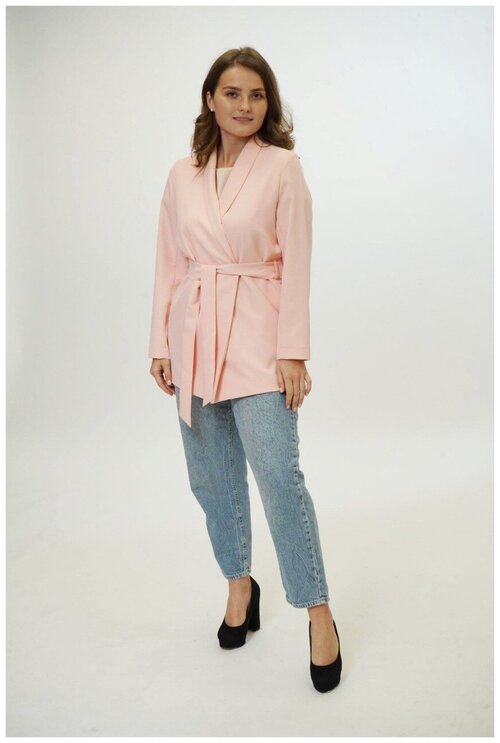 Пиджак DARIVAGALE, средней длины, силуэт прямой, с поясом, размер 56, розовый