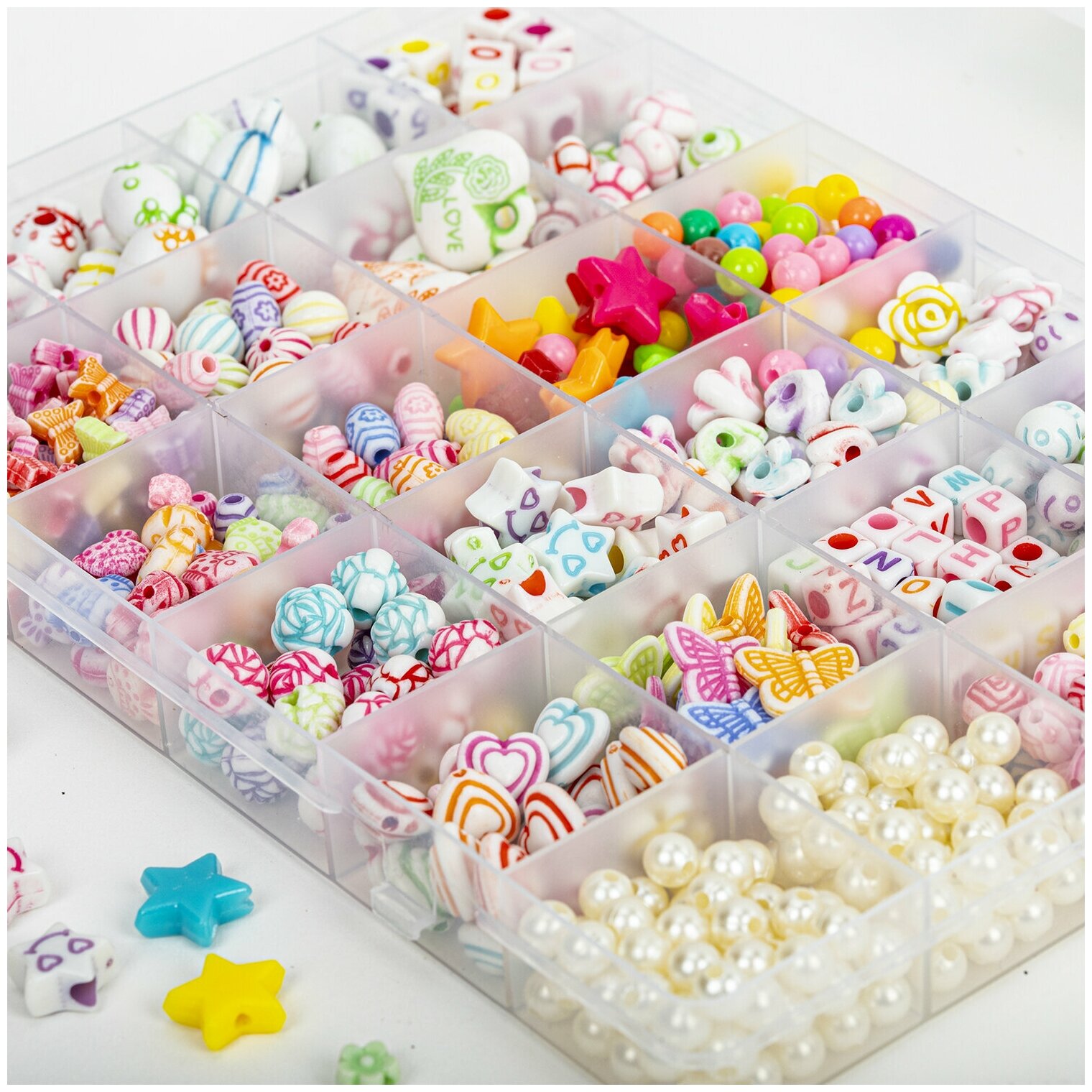 Набор BEADS SET для творчества и рукоделия, 450 бусин, 24 вида, нить, BRAUBERG KIDS, 664695