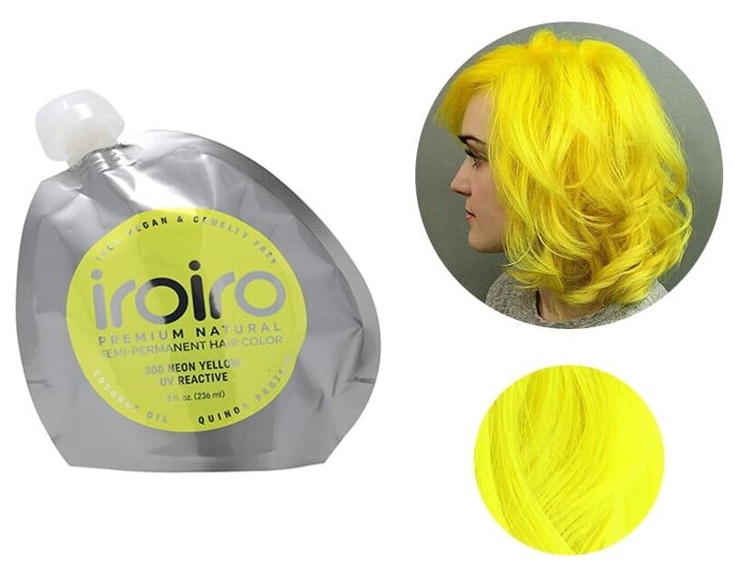 Семи-перманентный краситель для волос iroiro 300 NEON YELLOW / Неоновый желтый 236мл