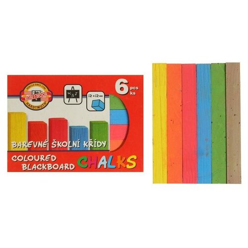 Мелки цветные 6 штук Koh-I-Noor 1125, прямоугольные цветные карандаши koh i noor волшебный лес 6 штук