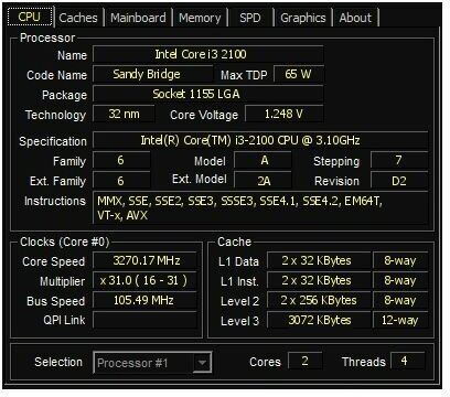 Процессор Intel Core i3-2100 LGA1155 2 x 3100 МГц