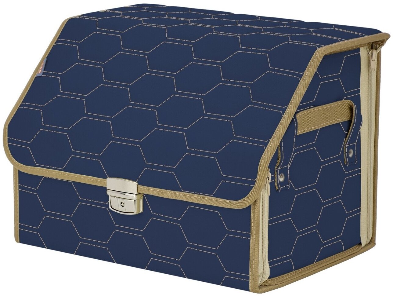Органайзер-саквояж в багажник "Союз Премиум" (размер M). Цвет: синий с бежевой прострочкой Соты.