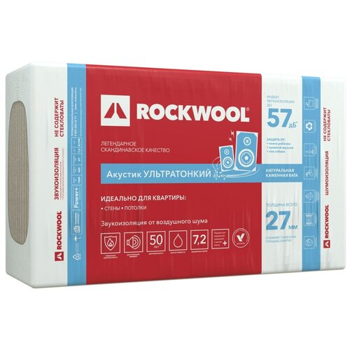 Каменная вата Rockwool Акустик Ультратонкий 1000x600х27мм 12 шт