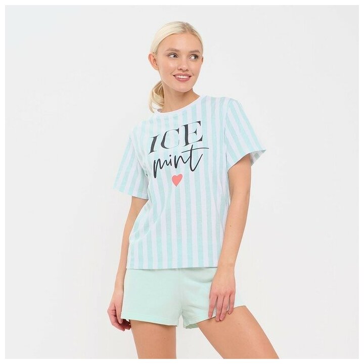 Пижама женская (футболка и шорты) KAFTAN "Ice mint" р. 52-54 9418555 - фотография № 5