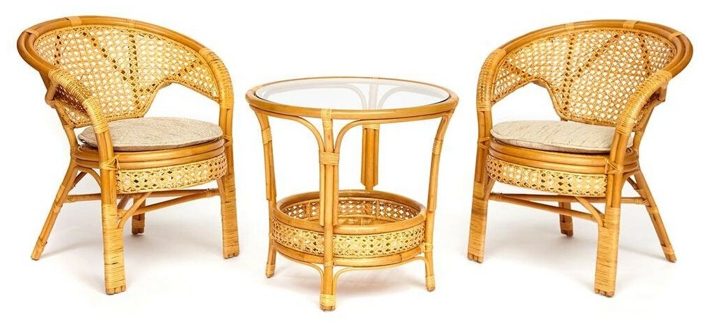 Террасный комплект "PELANGI" (стол со стеклом + 2 кресла) /без подушек/ - фотография № 3