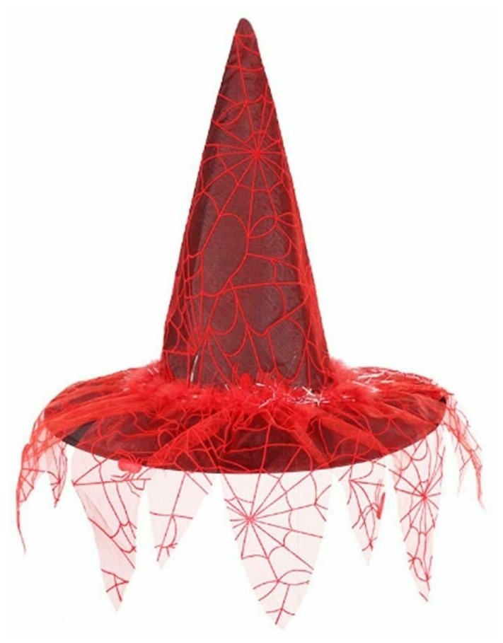 Карнавальный колпак "Ведьмочка" в красном цвете /шляпа ведьмы/колпак колдуньи