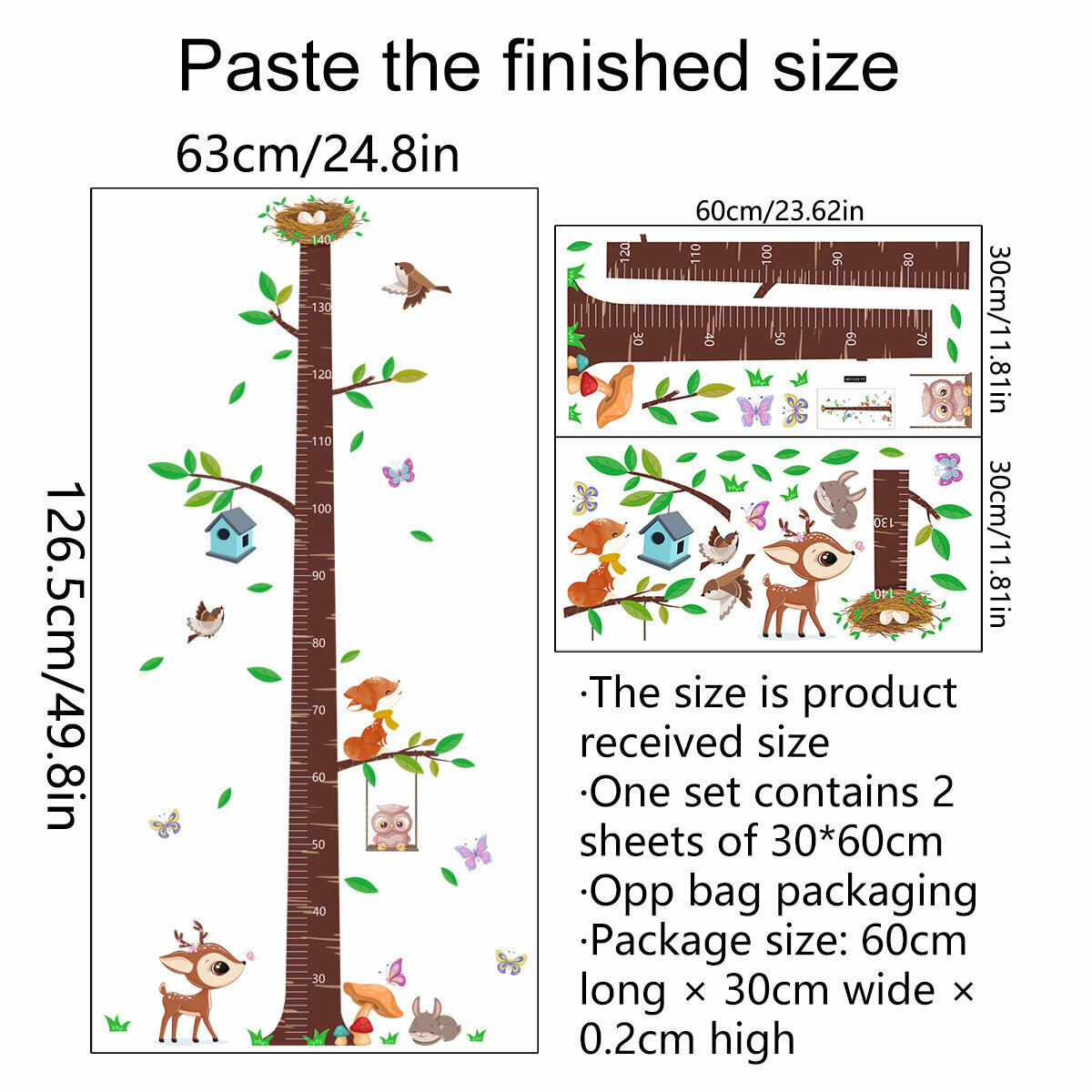 Наклейка интерьерная детская для дома и декора на стену, дверь, окно. Для малышей, детей и взрослых. Ростомер-дерево.