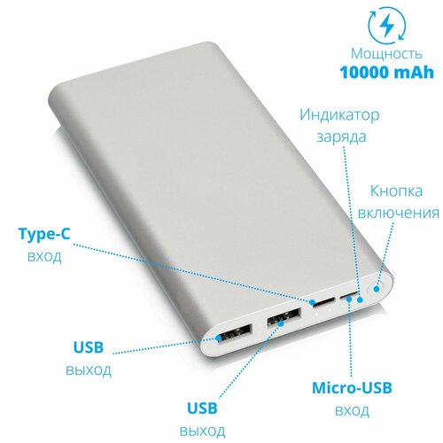 Внешний аккумулятор Tempered арт PB24 10000mAh серебро 246000₽