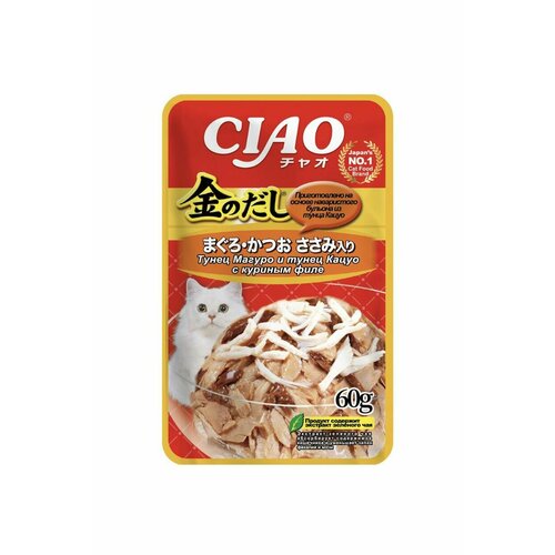 INABA CIAO Влажный корм для кошек Тунец Магуро и тунец Кацуо с куриным филе 60 г, 6 шт