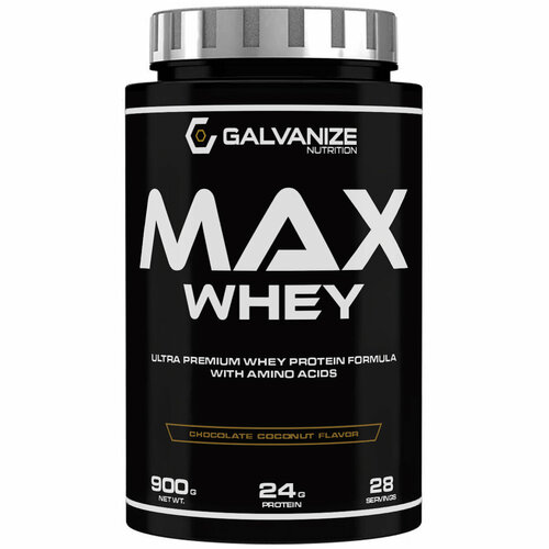 фото Быстрорастворимый концентрат сывороточного белка galvanize nutrition max whey - 900 г, шоколад-кокос