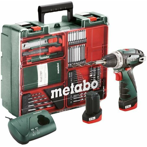 Дрель-шуруповерт METABO Powermaxx BS Basic Set с набором оснастки 2Ач с двумя аккумуляторами 600080880 28600₽