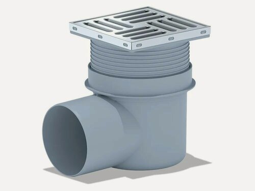 Изображение товара Трап для душа АНИ Пласт TQ1612 горизонтальный регулируемый, с сухим затвором, с решёткой из нержавеющей стали 150х150 мм