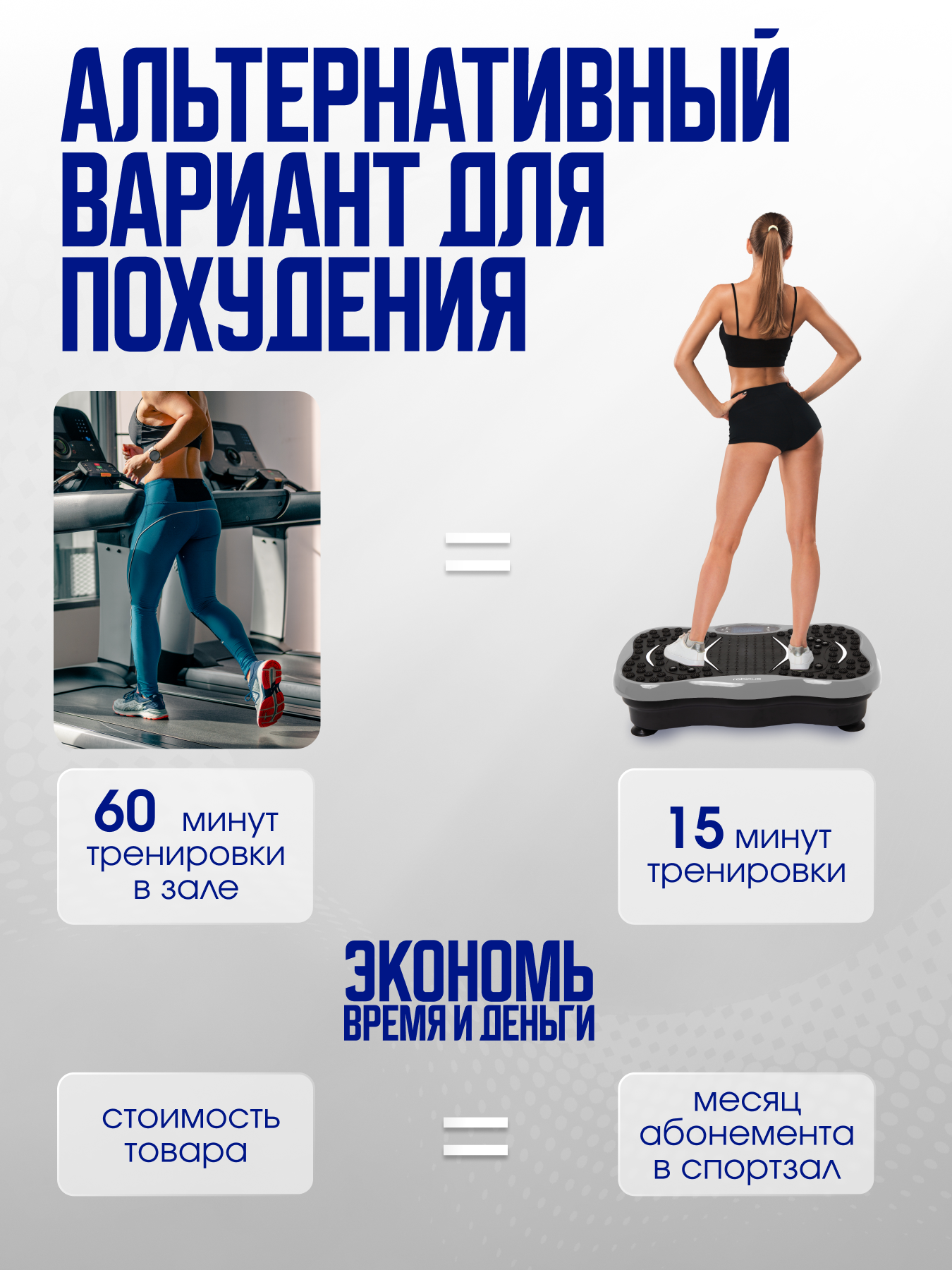 Виброплатформа Robicus для похудения, серая, с 5 программами, 99 скоростей и миостимулятором в подарок — фото 1