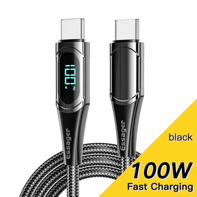 Кабель для ноутбука, Макбука, Xiaomi, Самсунга, Айпада, длинный провод для быстрой зарядки Essager PD с Type-C на Type-C, 100w / 1 метр — фото 1
