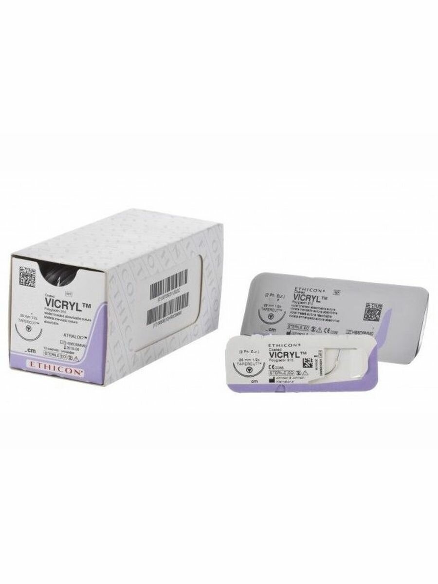 Шовный материал Викрил (Vicryl) 4/0 (12шт, 75см, 16мм, 3/8), W9443