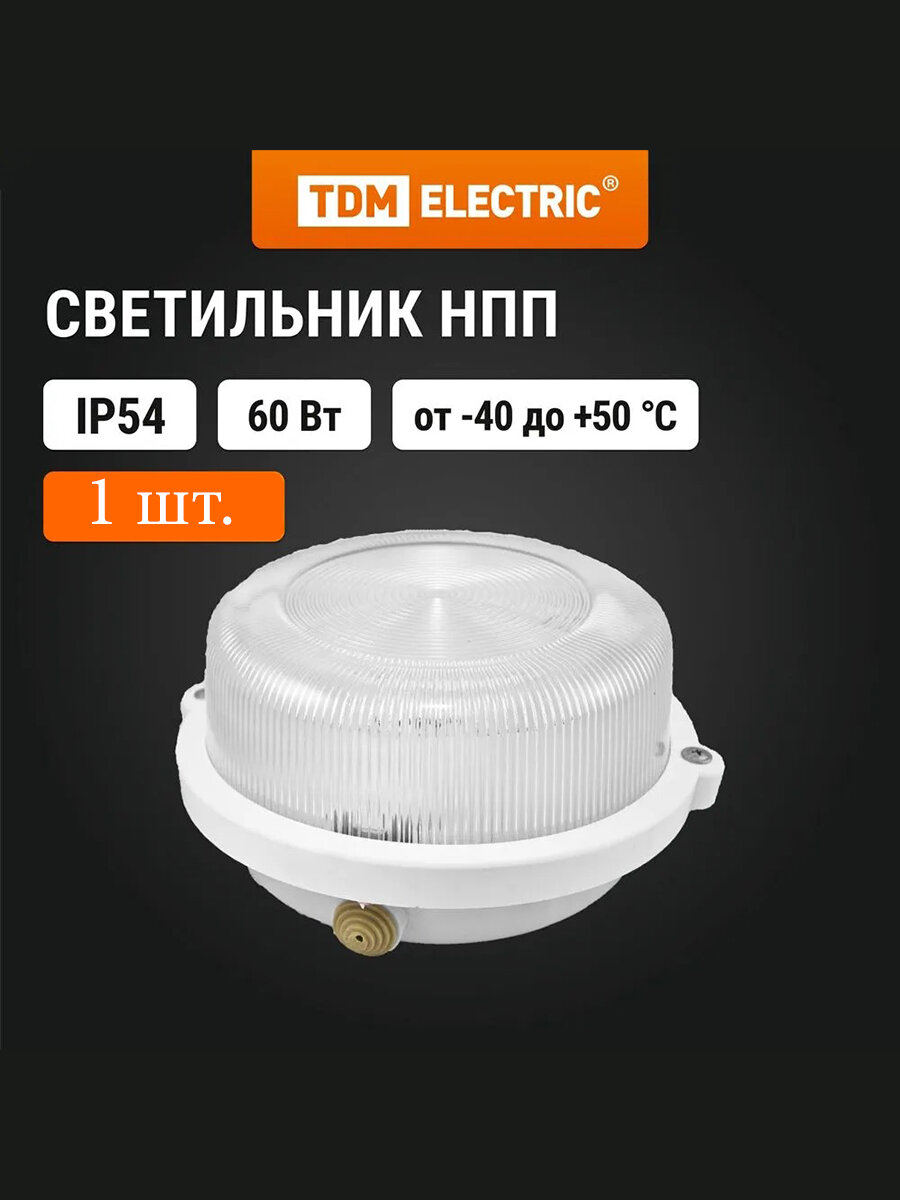 Светильник TDM Electric НПП 03-100-005.03 У3 под юлампочку E27 IP54 корпус с обручем без защитной решетки белый