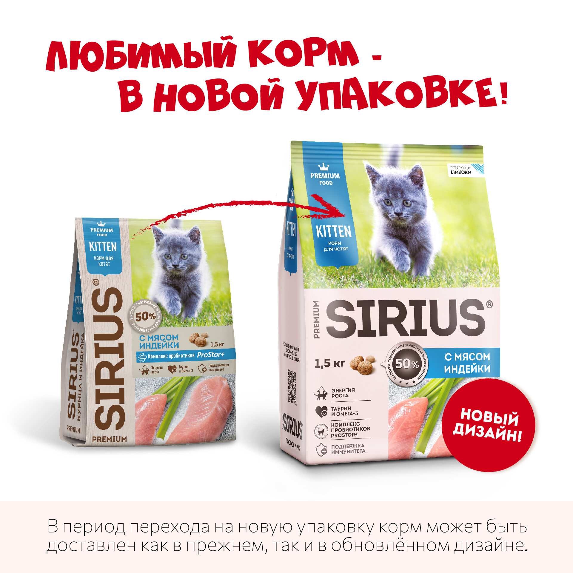 Сухой полнорационный корм для котят SIRIUS с индейкой 1,5 кг. — фото 1