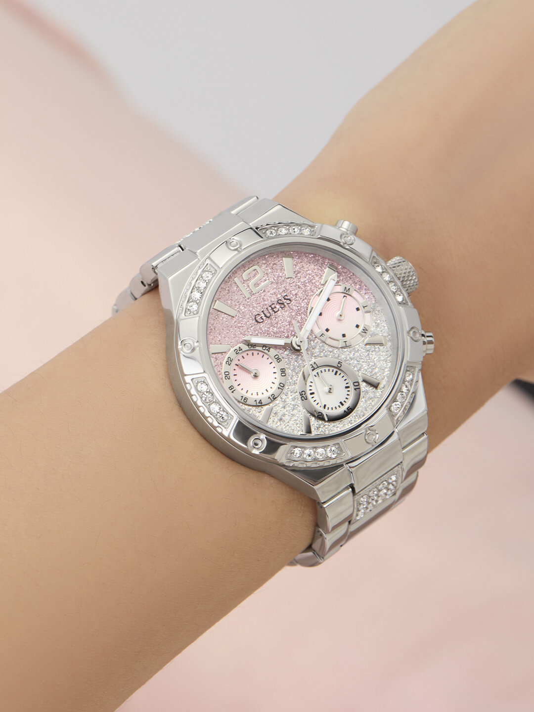 Наручные часы GUESS, серебристый/розовый