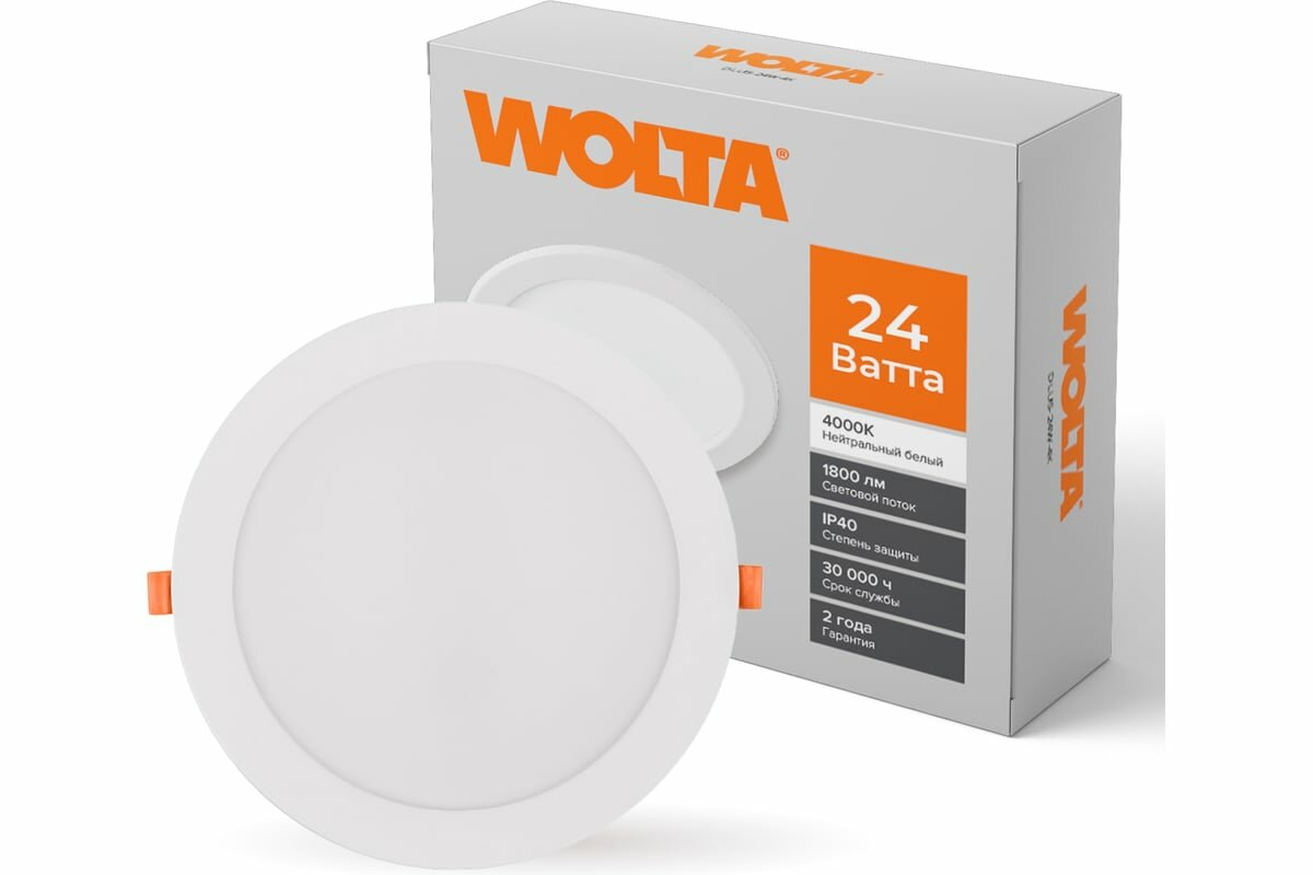Светодиодный встраиваемый светильник Wolta 24 Вт 1800 Лм круглый 4000K Дневной белый свет IP40 панель DLUS-24W-4K
