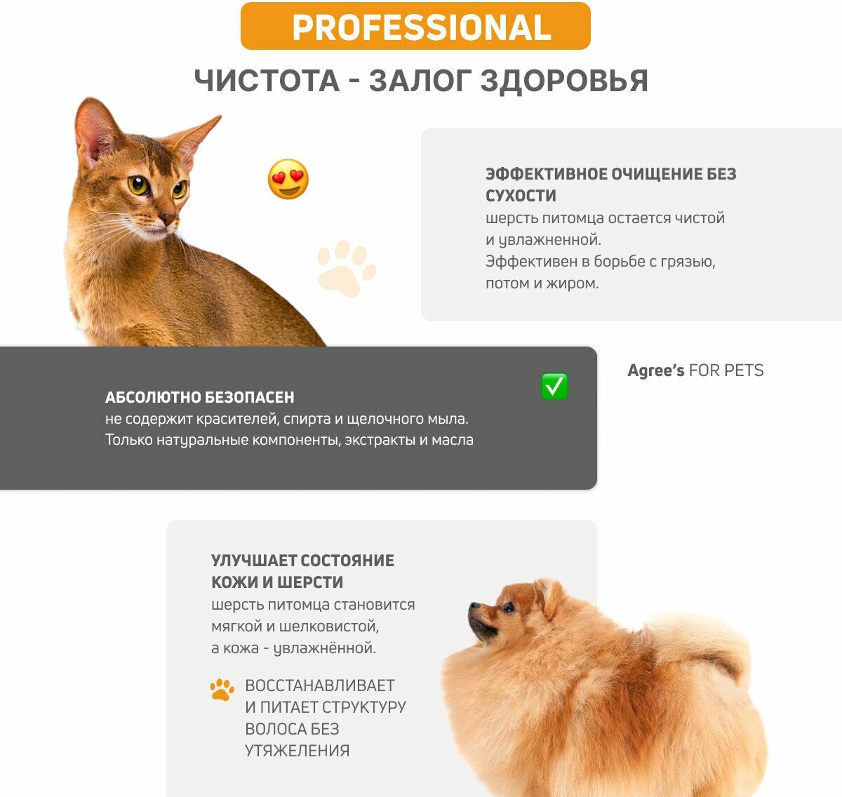 Шампунь для собак и кошек Agree's for pets, мультивитаминный, для всех типов шерсти, косметика для животных 300мл - фотография № 3