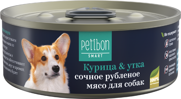 Консервы для собак Petibon Smart рубленое мясо, курица и утка, 100г