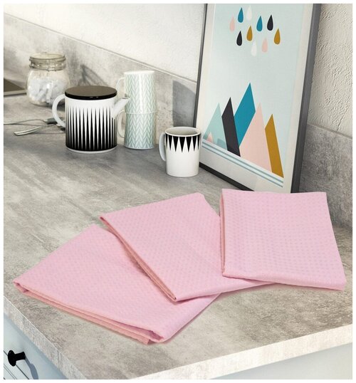 Комплект вафельных полотенец (3 шт) светло-розовый Elin (светло-розовый), Комплект полотенец (3 шт)