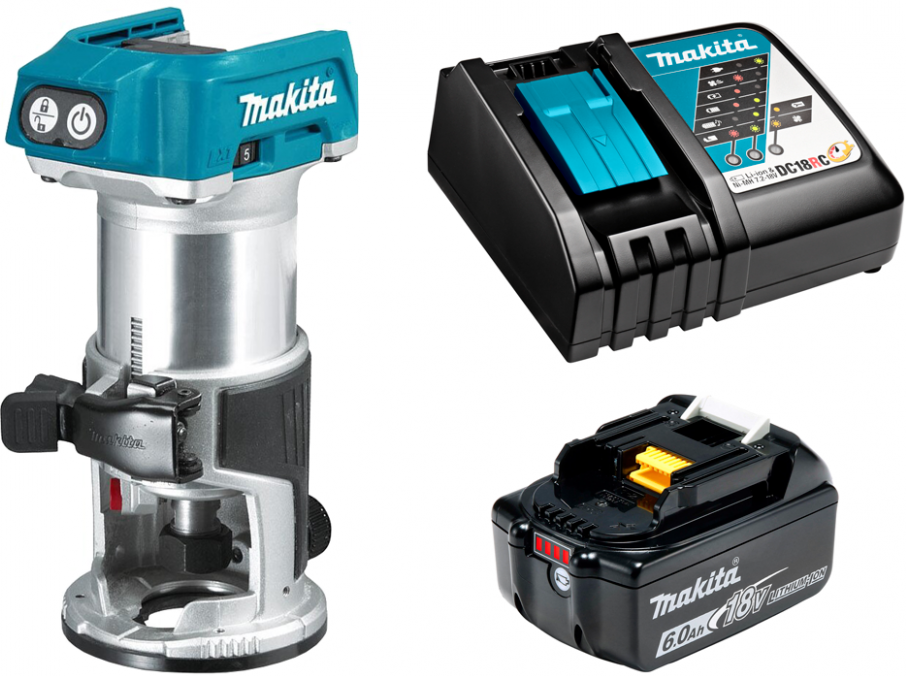 Аккумуляторный кромочный фрезер Makita DRT50RG1 (18V, 1 x 6.0Ah, Li-Ion), цанга 6 и 8мм
