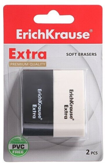 ErichKrause Набор ластиков 2 штуки Erich Krause, SENSOR Black & White, 50 х 18 х 23 мм, мягкие, гипоаллергенные, в блистере