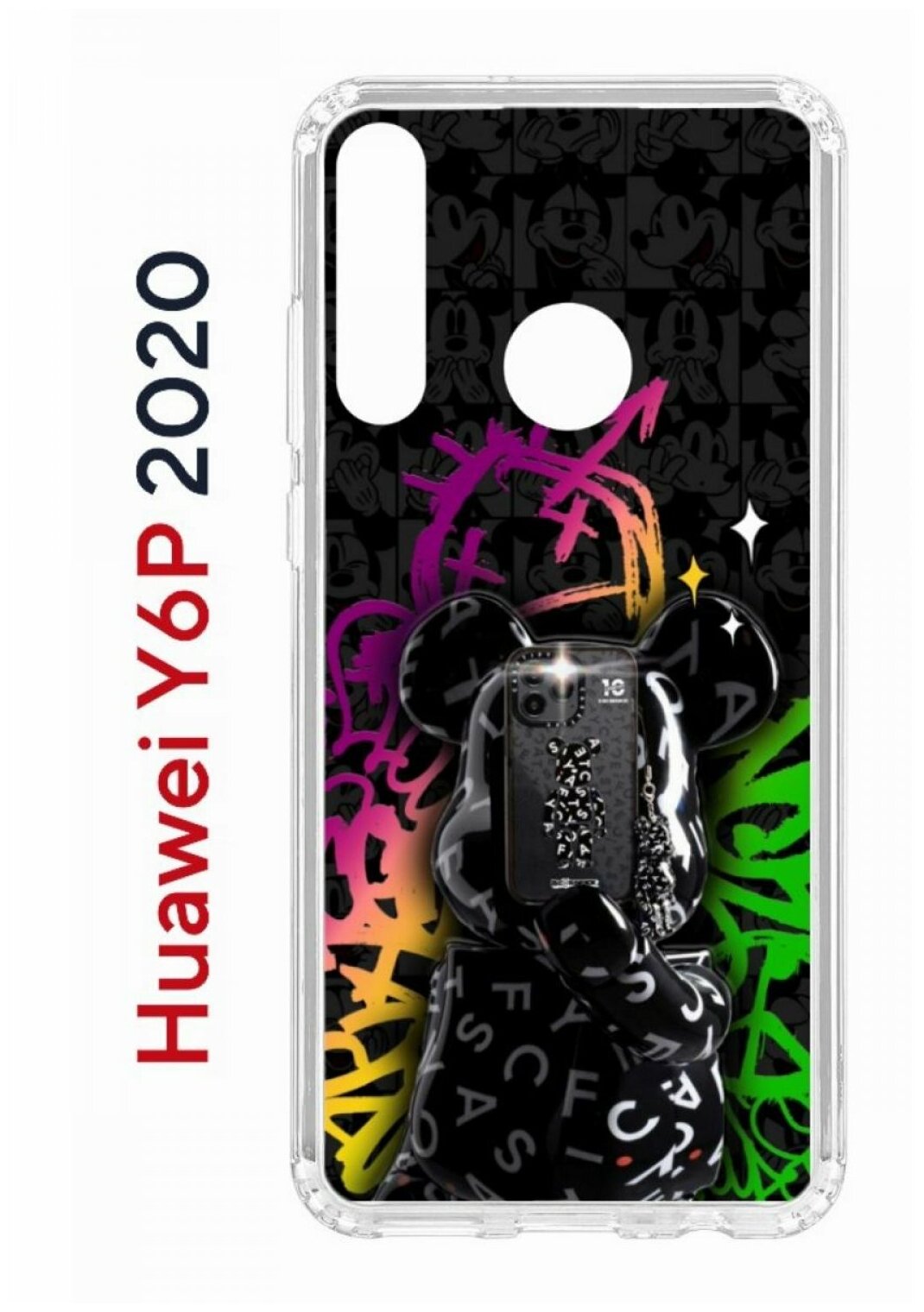 Чехол для Huawei Y6p 2020 Kruche Print Микки Маус, противоударный силиконовый бампер с рисунком, пластиковая накладка с защитой камеры