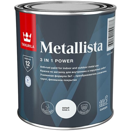 Краска по ржавчине Tikkurila Metallista белая база А гладкая глянцевая 0,8 л