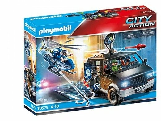 Конструктор Playmobil Погоня на вертолете (Helicopter Pursuit with Runaway Van), арт.70575