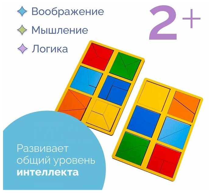 Сложи квадрат Б. П. Никитин 1 уровень (мини), настольные развивающие игры для детей, рамка-вкладыш, деревянные головоломки-пазлы