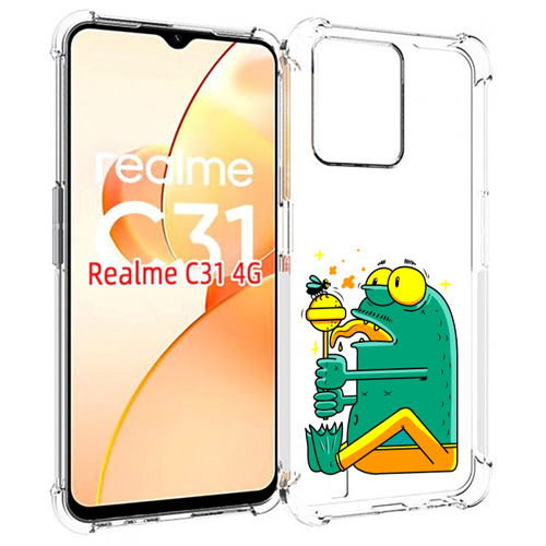 Чехол MyPads Зеленая лягушка с чупа чупсом для OPPO Realme C31 задняя-панель-накладка-бампер