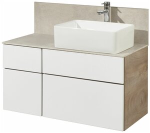 <b>Тумба</b> <b>под</b> раковину <b>Aquaton</b> Мишель 100 дуб эндгрейн, белый 1A244101MIX40 <span><b>тумба</b> с накладной раковиной мишель - это новая коллекция <b>aquaton</b> для влюбленных в цвет и дизайн! насыщенный оттенок пленки фьорд на фасадах с эффектом perfect touch в сочетании с натуральным декором корпуса дуб рустикальный с самого утра поднимет настроение своим обладателям и обеспечит позитивный настрой. <b>тумба</b> мишель 80 очень функциональна: слева располагается небольшой выдвижной ящик</span>