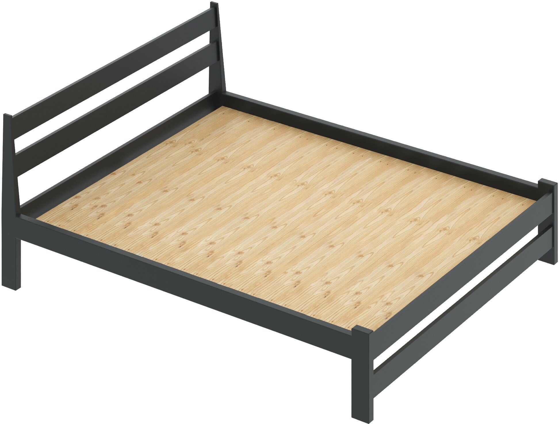 Кровать двуспальная Мишка усиленная из массива сосны со сплошным основанием, 200х160 см (габариты 210х170), цвет антрацит