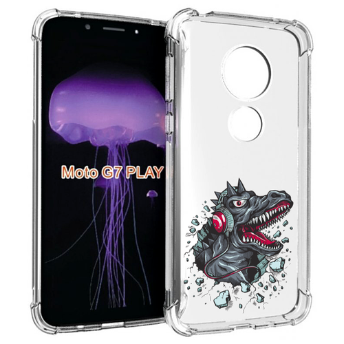 Чехол MyPads Нарисованный динозавр в наушниках для Motorola Moto G7 Play задняя-панель-накладка-бампер чехол задняя панель накладка бампер mypads нарисованный динозавр в наушниках для motorola moto g71 5g противоударный
