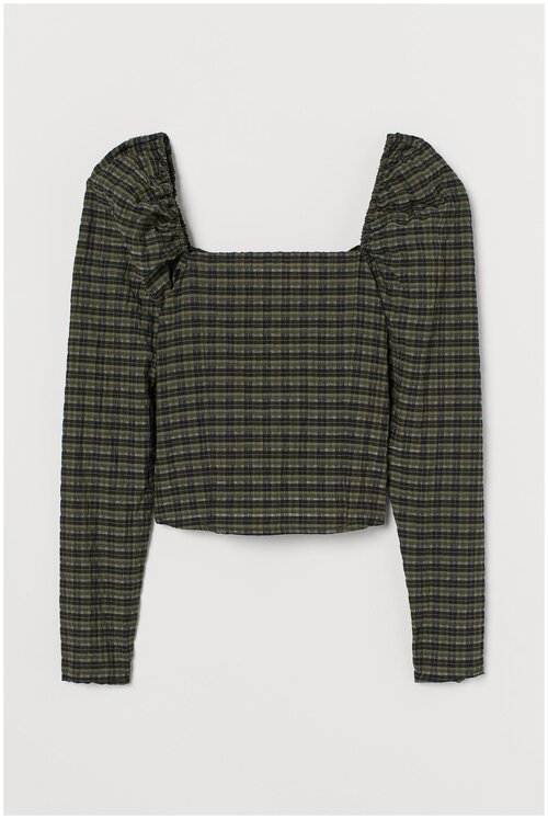 Блуза  H&M, размер XXL, Темно-зеленый хаки/Клетка