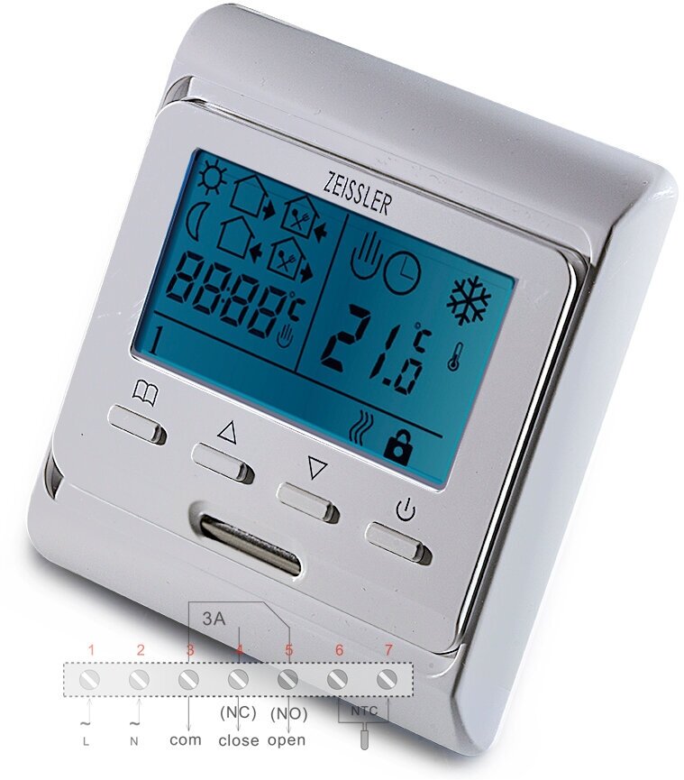 Термостат комнатный с датчиком температуры тёплого пола 3м 220В/3А ZEISSLER арт. M6.713