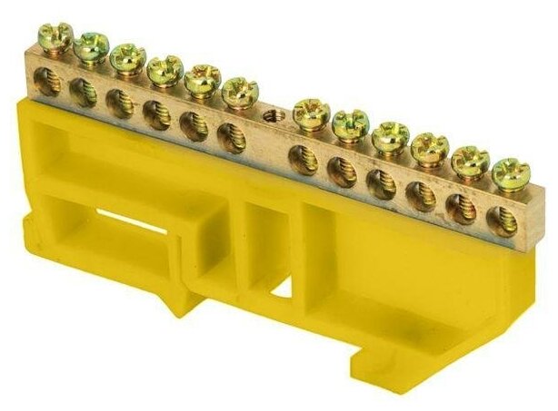 Шина нулевая N 6х9 12 отверстий желтый изолятор на DIN-рейку латунь PROxima | код.sn0-63-12-dz | EKF (10шт.в упак.)