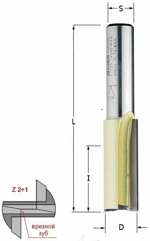 Фреза пазовая 12х37мм S_12мм Z_2+1 Arden 105237