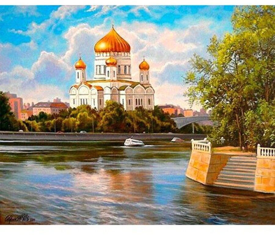 Картина по номерам Храм у реки 40х50 см Hobby Home