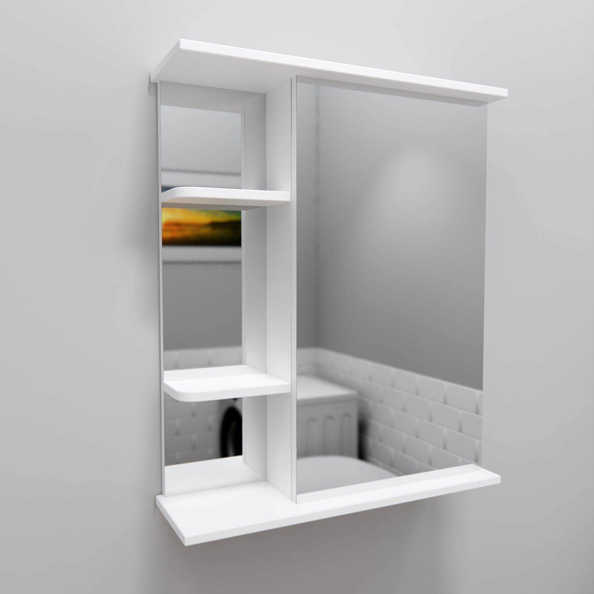 Шкаф зеркало для ванной / Магнолия 60 / эмаль / 600х720х180 / правый / белый - фотография № 2