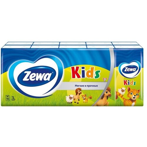 Платочки Zewa Kids, 10 листов, 10 пачек, белый платки бумажные zewa делюкс 3 слоя