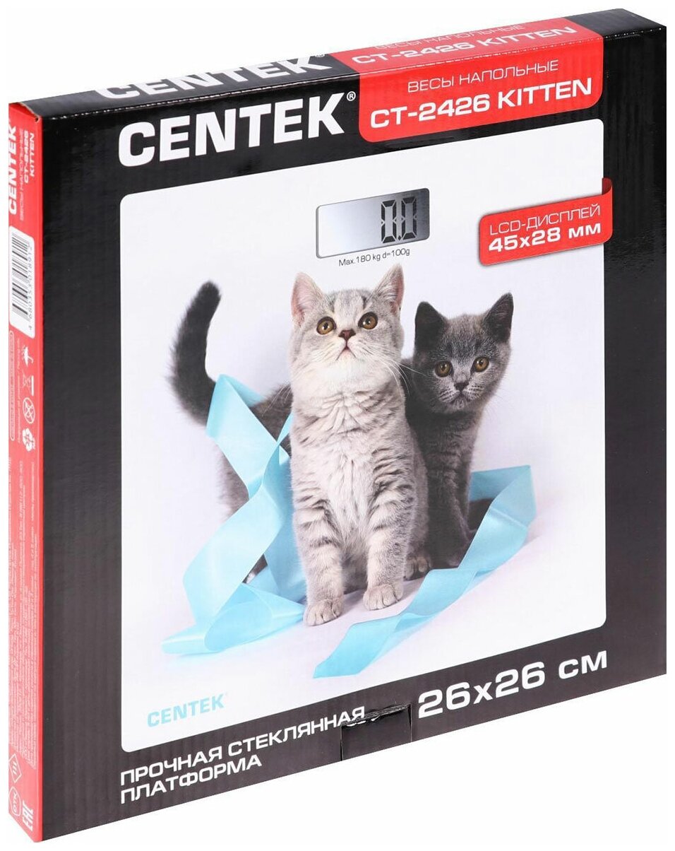 Весы напольные CENTEK CT-2426 Kitten электронные 180кг, 0,1кг, LCD 45x28, размер 26х26см - фотография № 7