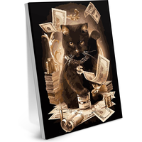 Картина по Номерам на Холсте 40х50 Денежный Кот Черный Котик На Подрамнике/ Набор для Творчества