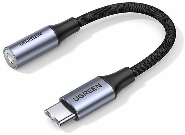 Переходник UGREEN AV161 (80154) USB-C to 3.5mm M/F Cable Aluminum Shell With Braided. Длина: 10 см. Цвет: серый космос