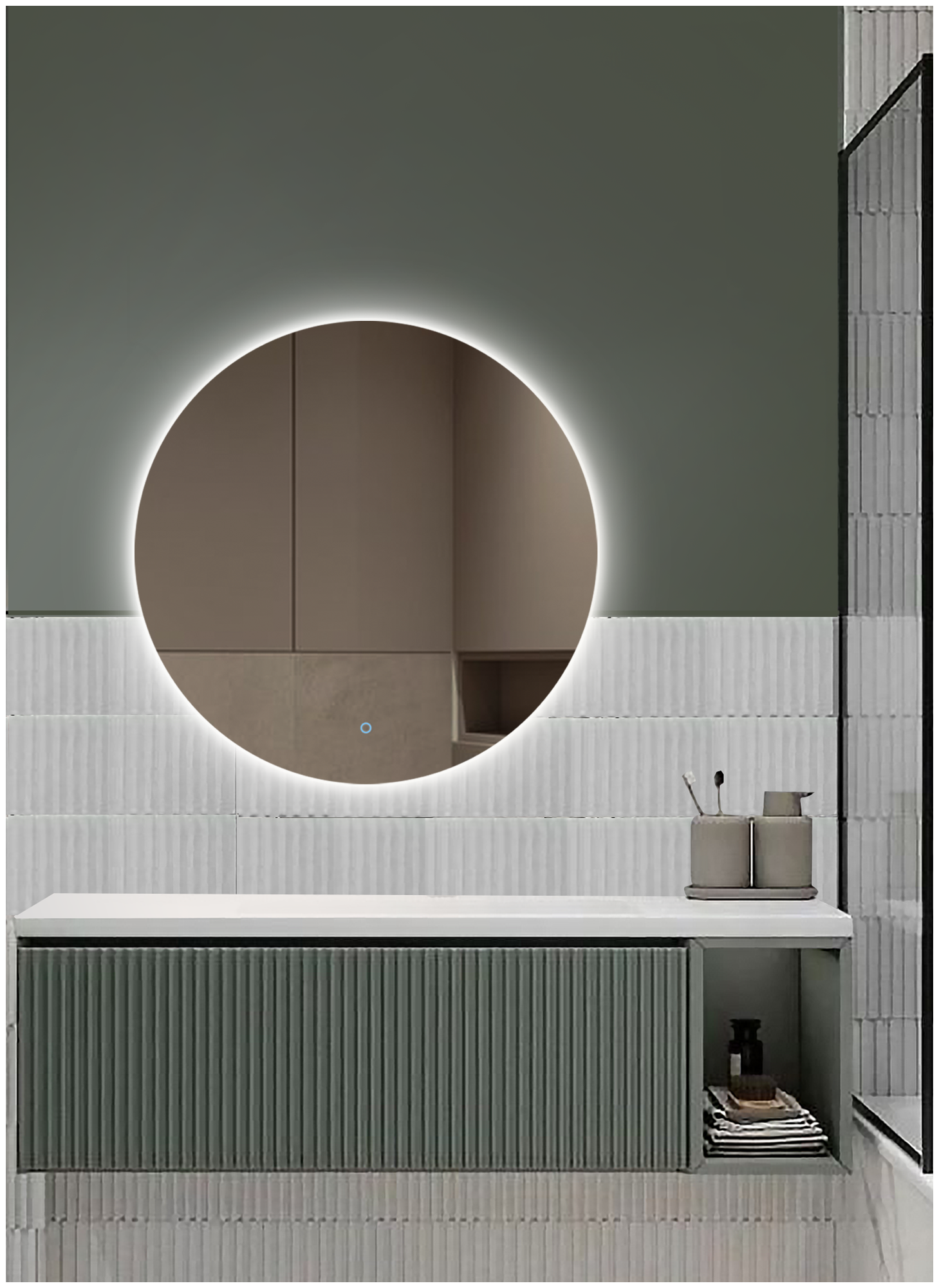 Зеркало для ванной Sun D90 круглое "парящее" с нейтральной LED-подсветкой