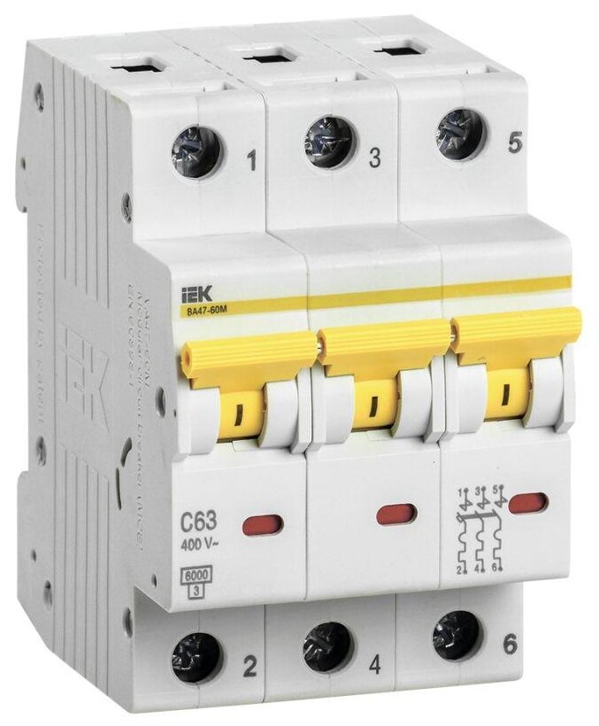 Выключатель автоматический модульный 3п C 63А 6кА ВА47-60M IEK MVA31-3-063-C