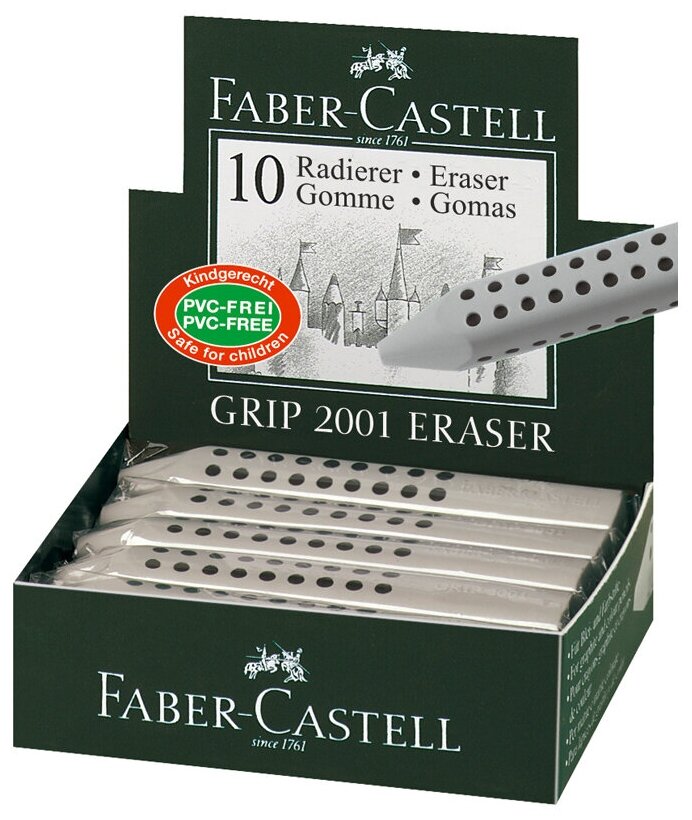 Ластик Faber-Castell "Grip 2001", трехгранный, 90*15*15мм, серый