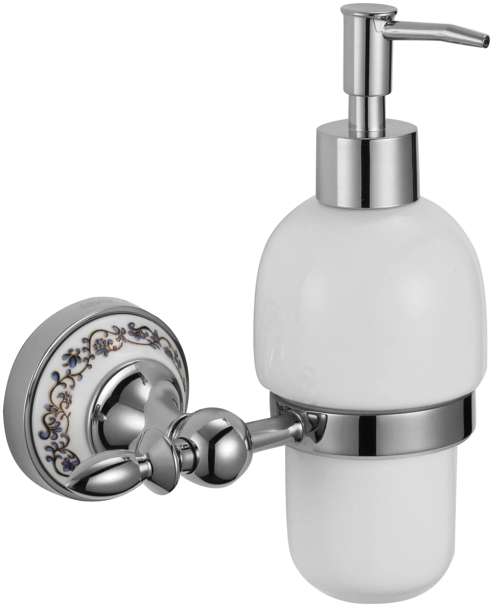 S-06831A Savol Burano Дозатор жидкого мыла керамический латунный настенный в ванную комнату. Хром